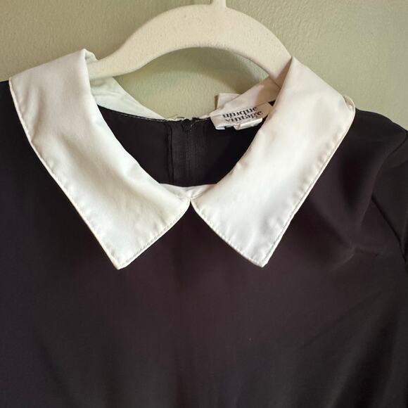 Unique Vintage Wednesday Adams Black Dress White Cuffs Peggy Peter Pan Collar M - Picture 3 of 8